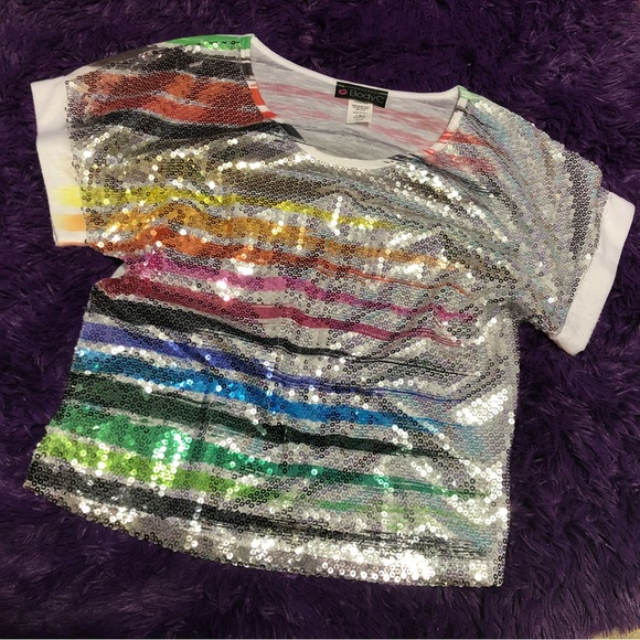 Body Central Rainbow Striped Sequin Relaxed Fit Top - Size Small - Picture 11 of 12